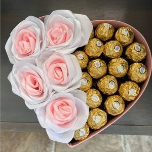 Heart-Shaped Gift Box with Pink and White Roses